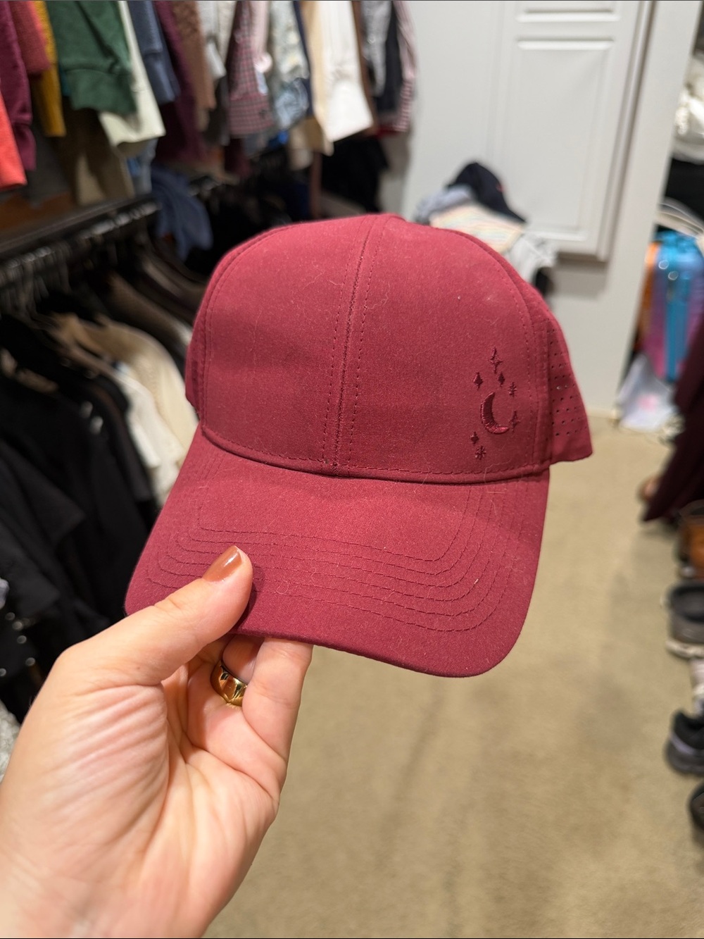 POPFLEX Burgundy Baseball Cap with Moon & Stars Accent
